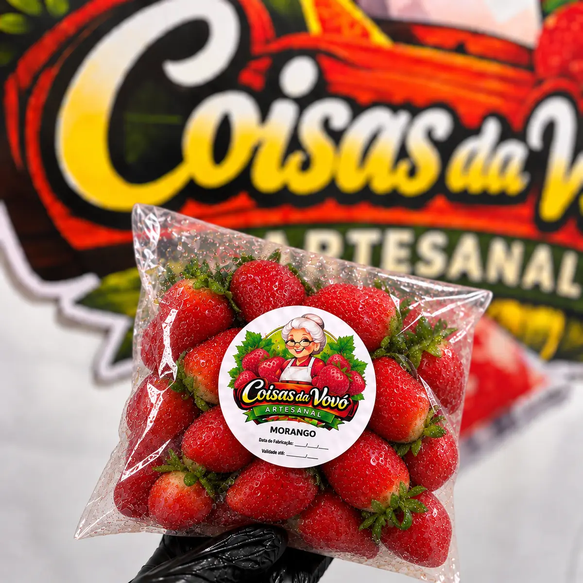 Morango — Coisas da Vovó Artesanal — embalagem da Coisas da Vovó Artesanal