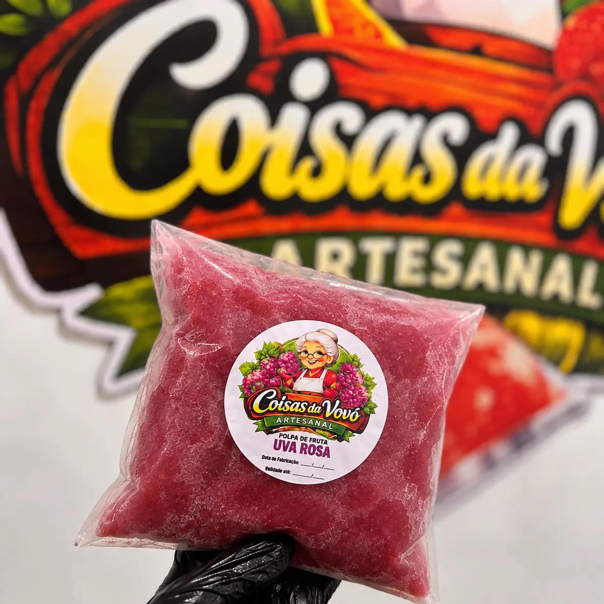 Polpa de uva rosa — Coisas da Vovó Artesanal — embalagem da Coisas da Vovó Artesanal